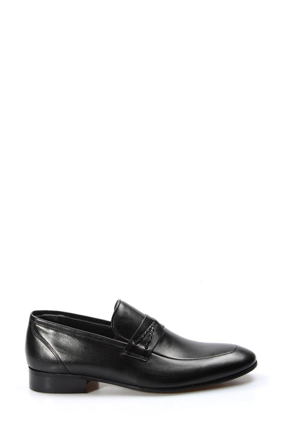 KOALA SYDNEY Men's Black Leather Slip-On Loafers with Braided Strap Detail