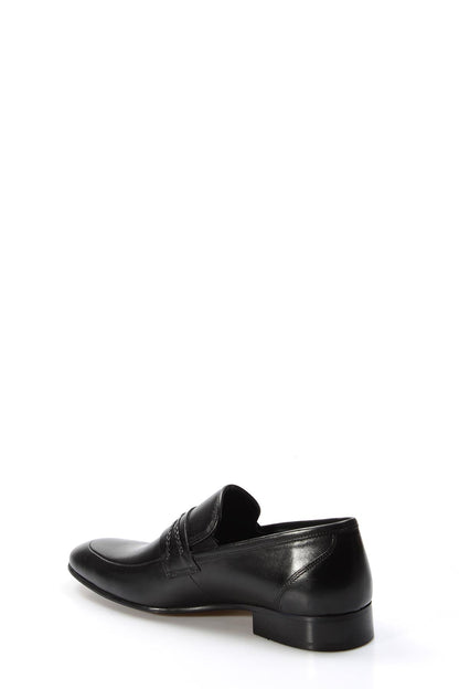 KOALA SYDNEY Men's Black Leather Slip-On Loafers with Braided Strap Detail