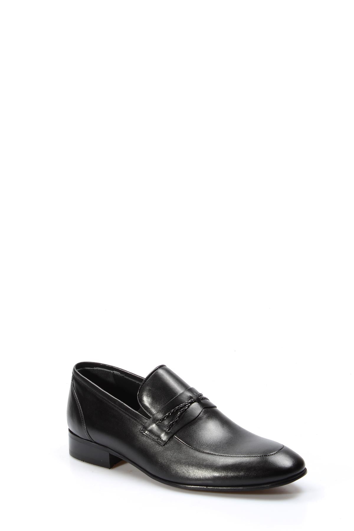 KOALA SYDNEY Men's Black Leather Slip-On Loafers with Braided Strap Detail