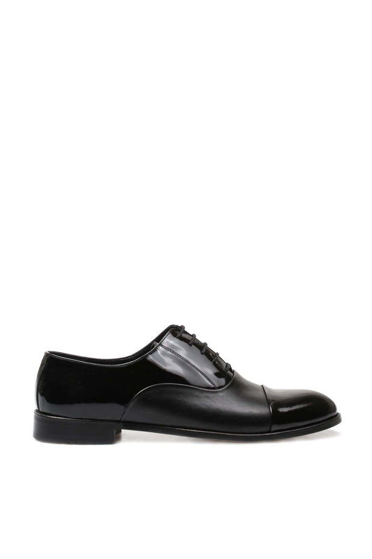 KOALA SYDNEY Men's Black Leather Oxford Shoes with Cap Toe and Glossy Finish