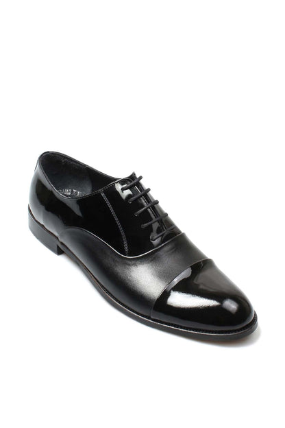 Men's Black Leather Oxford Shoes with Cap Toe and Glossy Finish - Wessi