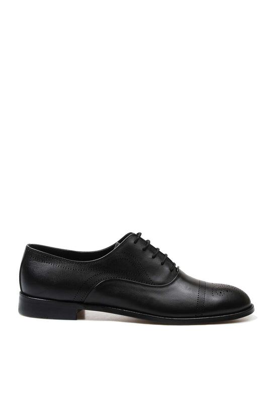 KOALA SYDNEY Men's Black Leather Oxford Shoes with Perforated Cap Toe