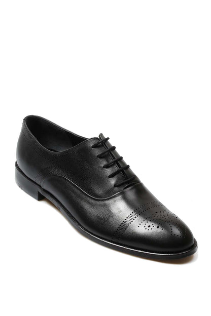 KOALA SYDNEY Men's Black Leather Oxford Shoes with Perforated Cap Toe