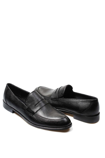 KOALA SYDNEY Men's Black Pebble Grain Leather Loafers