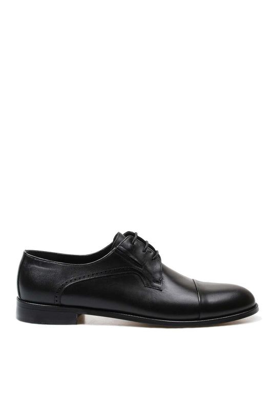 KOALA SYDNEY Men's Black Leather Derby Shoes with Brogue Detailing and Cap Toe