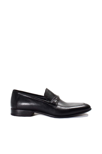 KOALA SYDNEY Men's Black Leather Loafers with Decorative Metal Accent