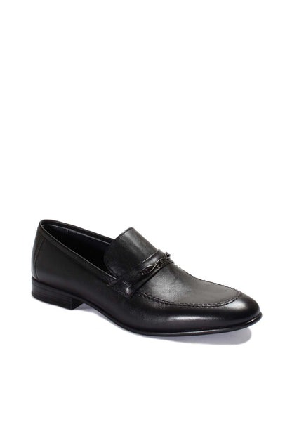 KOALA SYDNEY Men's Black Leather Loafers with Decorative Metal Accent