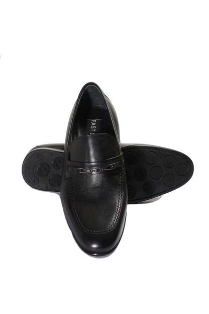KOALA SYDNEY Men's Black Leather Loafers with Decorative Metal Accent