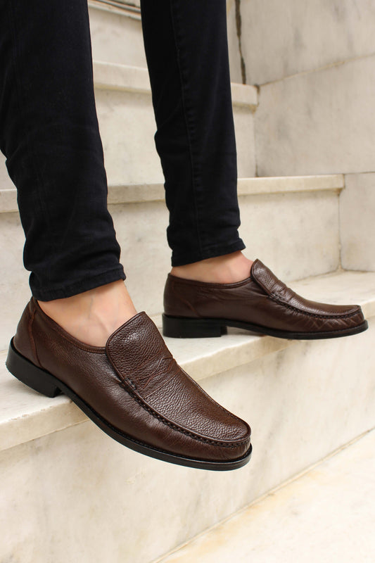 KOALA SYDNEY Men's Brown Leather Penny Loafers with Textured Finish