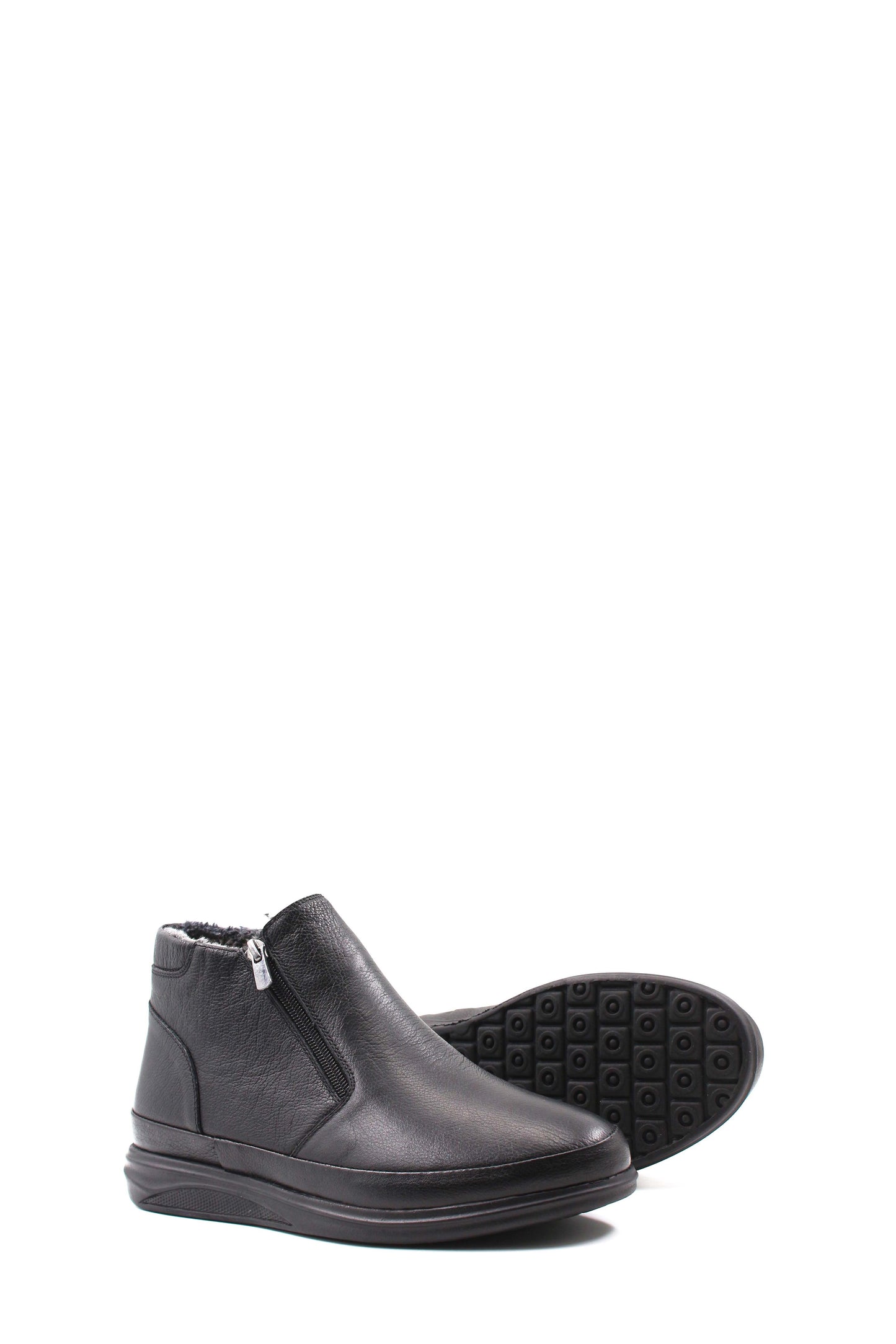 KOALA SYDNEY  Men's Black Leather Zip-Up Ankle Boots with Fur Lining -