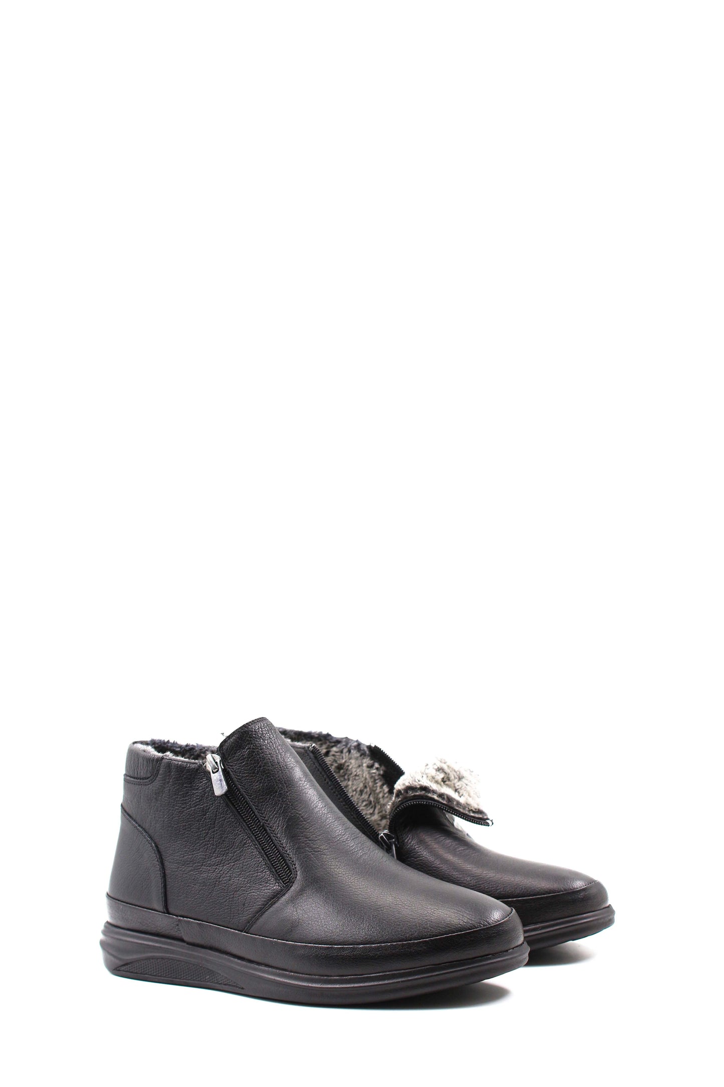 KOALA SYDNEY  Men's Black Leather Zip-Up Ankle Boots with Fur Lining -