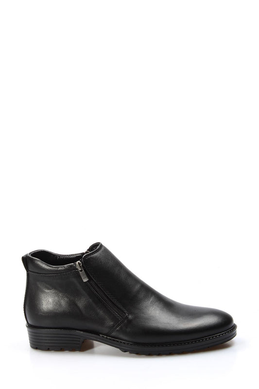 Men's Black Leather Zip Ankle Boots-Wessi