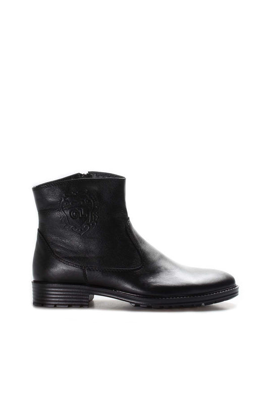 KOALA SYDNEY Men's Black Leather Ankle Boots with Embossed Crest Detail