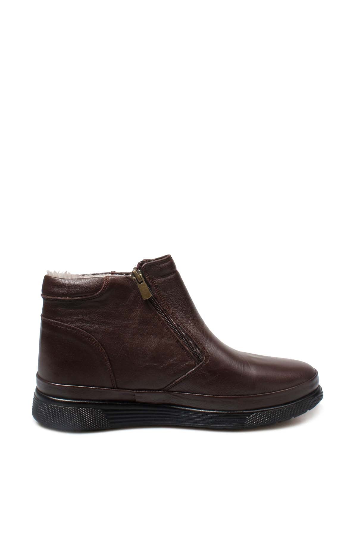 KOALA SYDNEY  Men's Brown Leather Zip-Up Boots with Vegan Fur Lining -