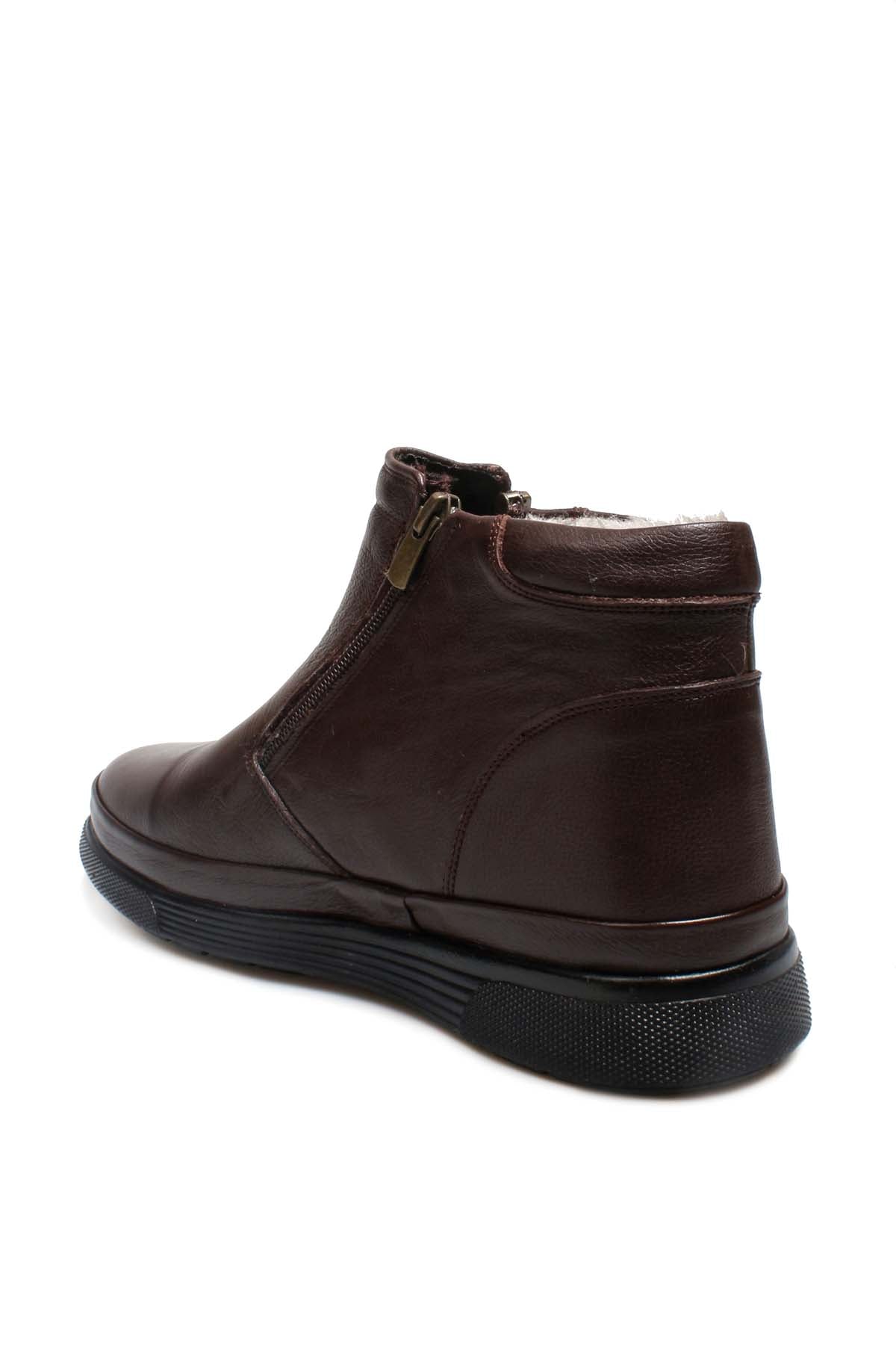 KOALA SYDNEY  Men's Brown Leather Zip-Up Boots with Vegan Fur Lining -