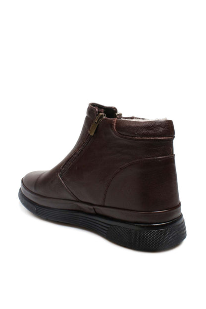 KOALA SYDNEY  Men's Brown Leather Zip-Up Boots with Vegan Fur Lining -