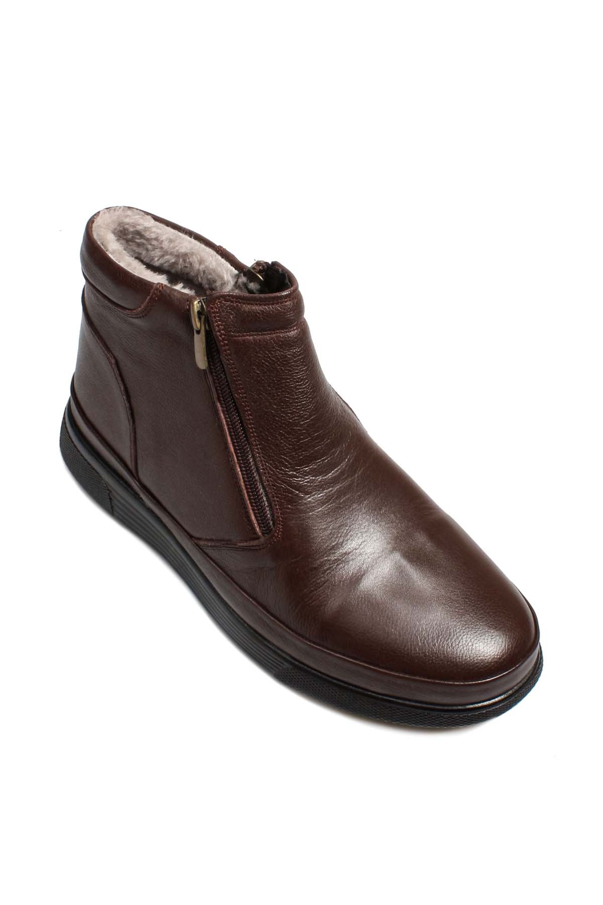 KOALA SYDNEY  Men's Brown Leather Zip-Up Boots with Vegan Fur Lining -