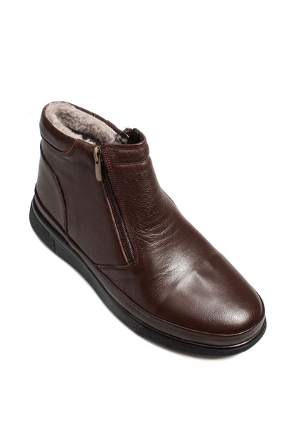 KOALA SYDNEY  Men's Brown Leather Zip-Up Boots with Vegan Fur Lining -