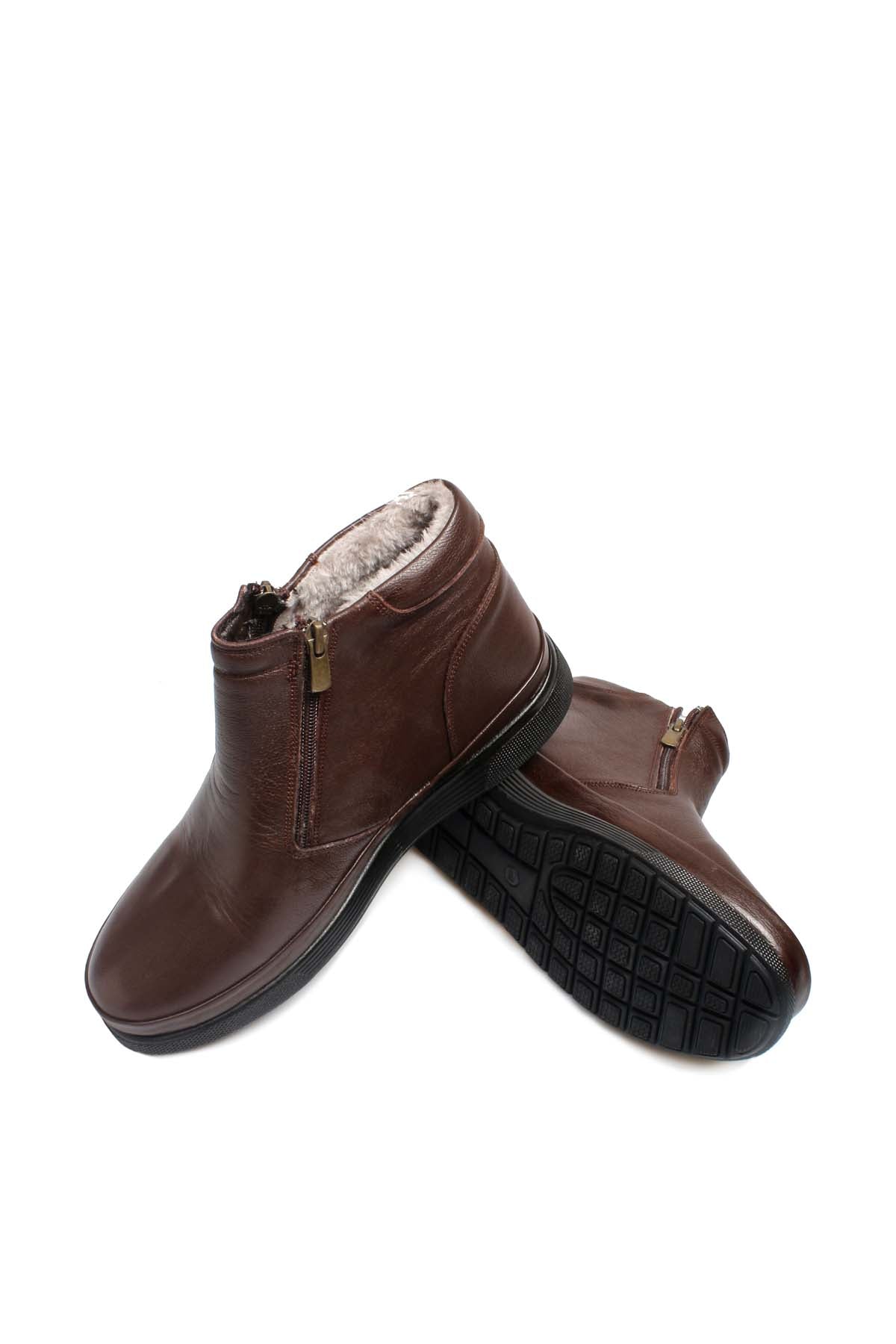 KOALA SYDNEY  Men's Brown Leather Zip-Up Boots with Vegan Fur Lining -