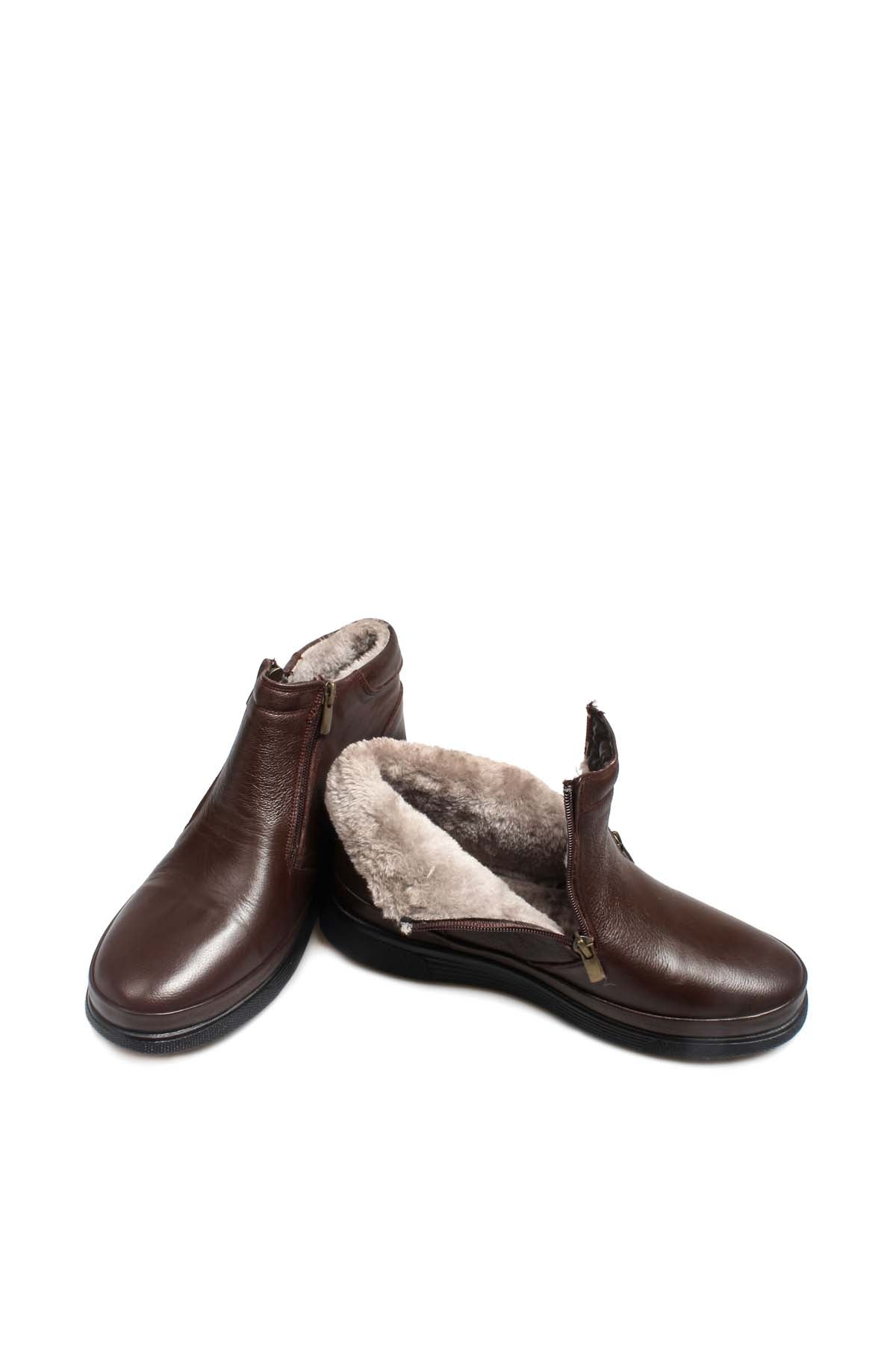 KOALA SYDNEY  Men's Brown Leather Zip-Up Boots with Vegan Fur Lining -