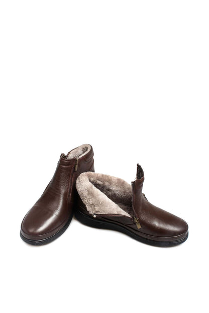 KOALA SYDNEY  Men's Brown Leather Zip-Up Boots with Vegan Fur Lining -