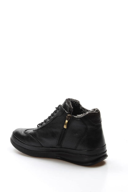 Men's Black High-Top Leather Sneakers with Vegan Furry Lining