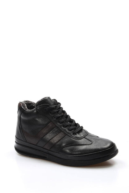 Men's Black High-Top Leather Sneakers with Vegan Furry Lining