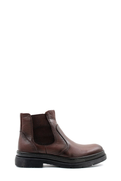 KOALA SYDNEY Men's Brown Leather Chelsea Boots Elastic Side Panels with Fur Lining