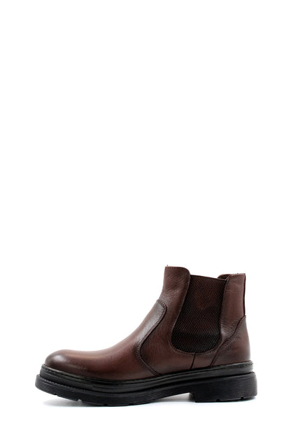 KOALA SYDNEY Men's Brown Leather Chelsea Boots Elastic Side Panels with Fur Lining