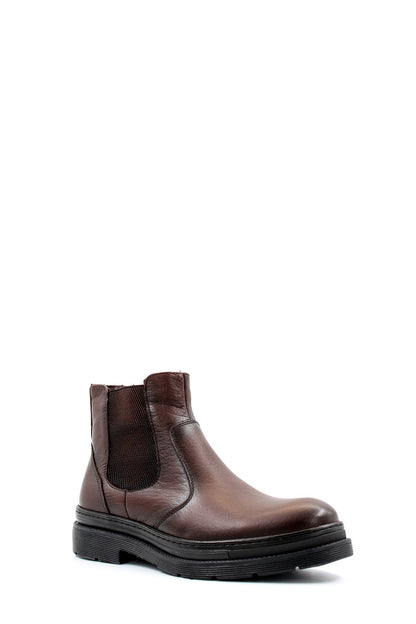 KOALA SYDNEY Men's Brown Leather Chelsea Boots Elastic Side Panels with Fur Lining