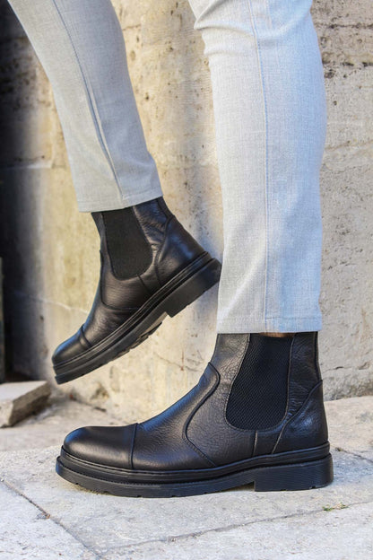 KOALA SYDNEY  Men's Black Leather Chelsea Boots with Elastic Gussets -