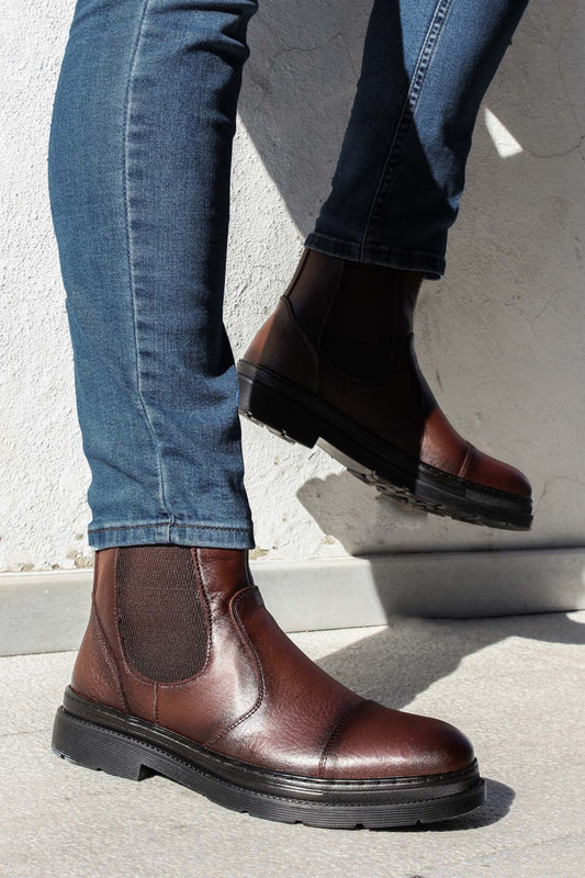 KOALA SYDNEY Men's Brown Leather Chelsea Boots with Chunky Sole