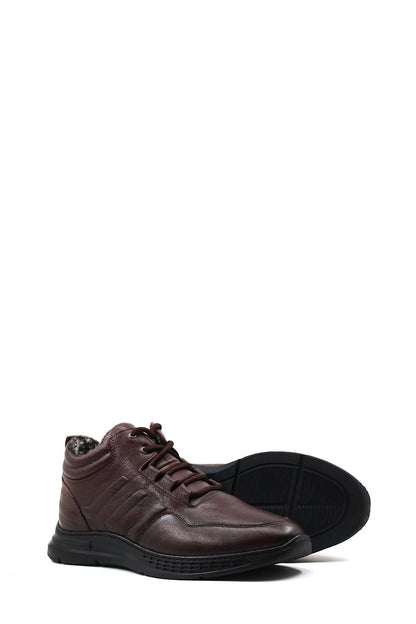 KOALA SYDNEY Men's Brown Leather Boots with Fur Lining Lace-Up Durable Sole