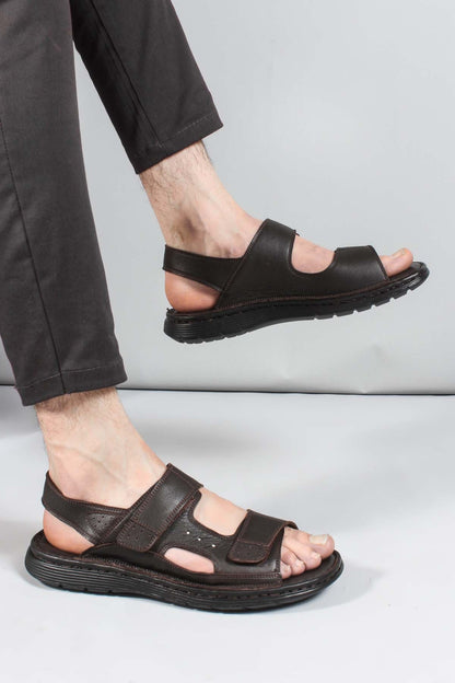 Men's Brown Leather Sandals with Adjustable Straps