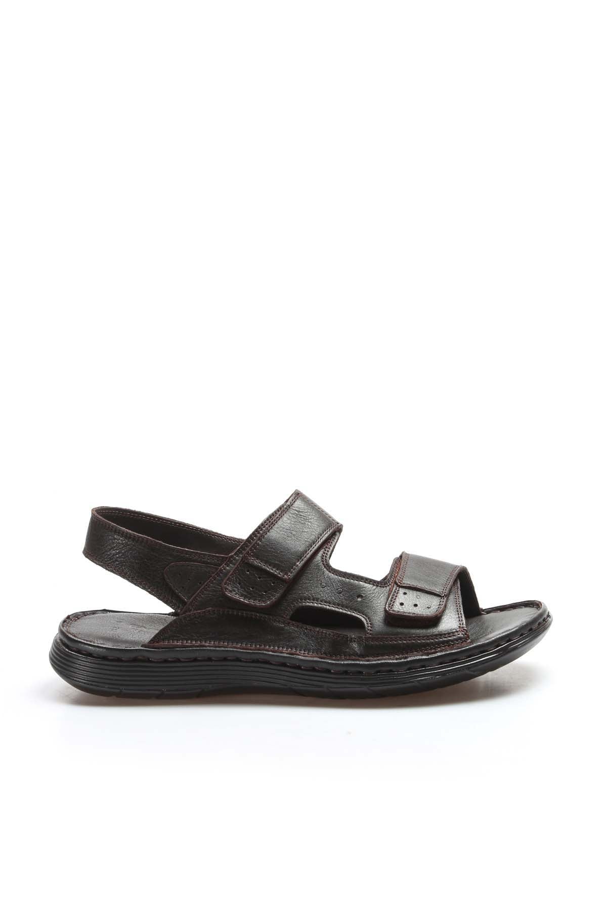 Men's Brown Leather Sandals with Adjustable Straps
