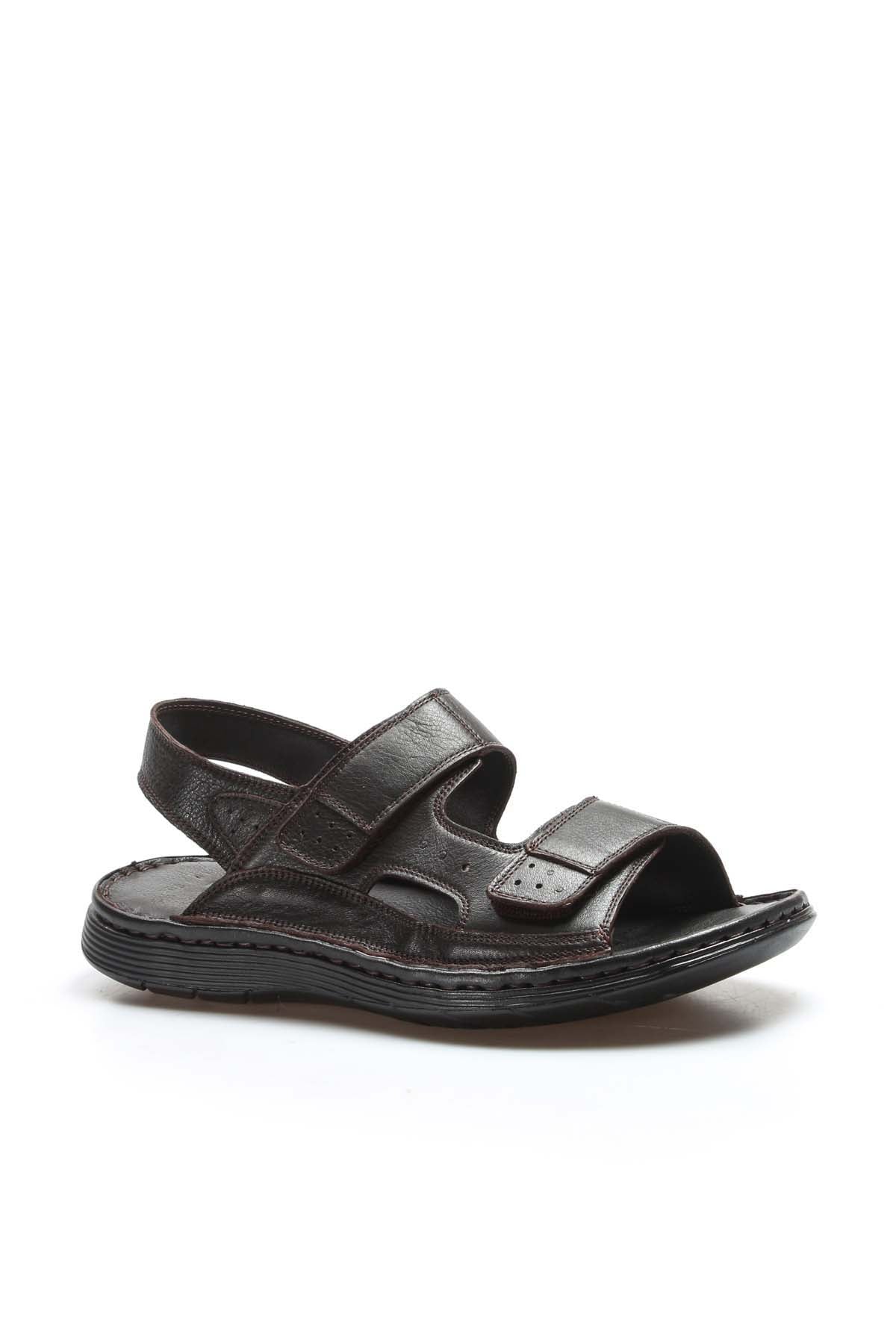 Men's Brown Leather Sandals with Adjustable Straps
