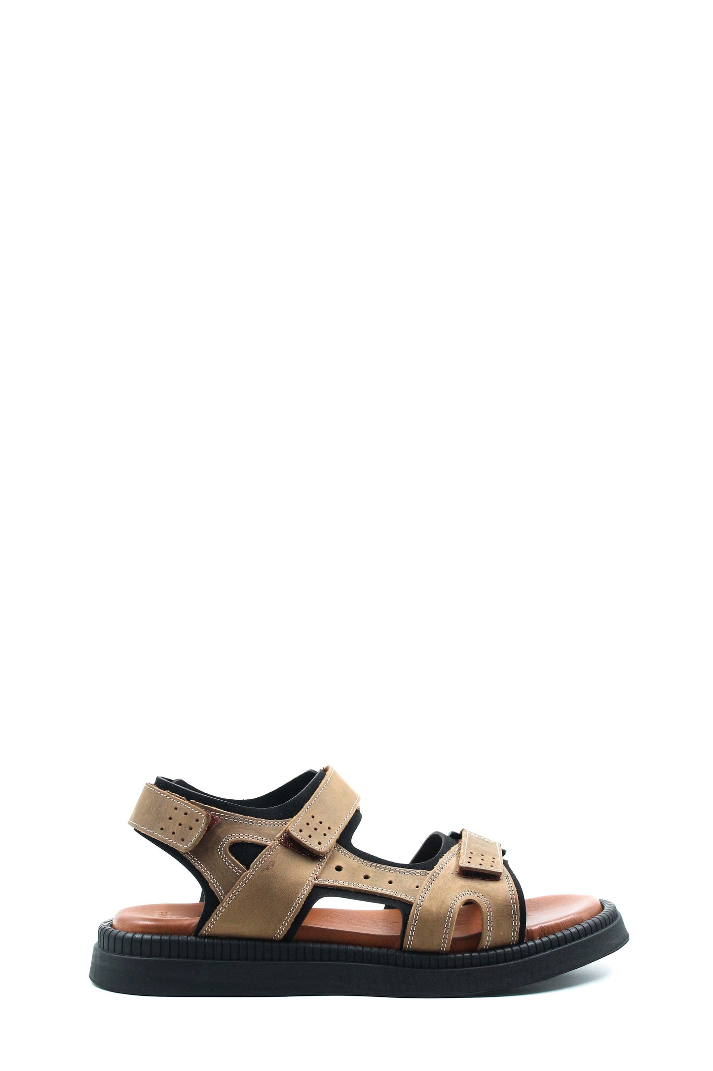 Men's Beige Leather Sandals with Adjustable Straps and Cushioned Footbed