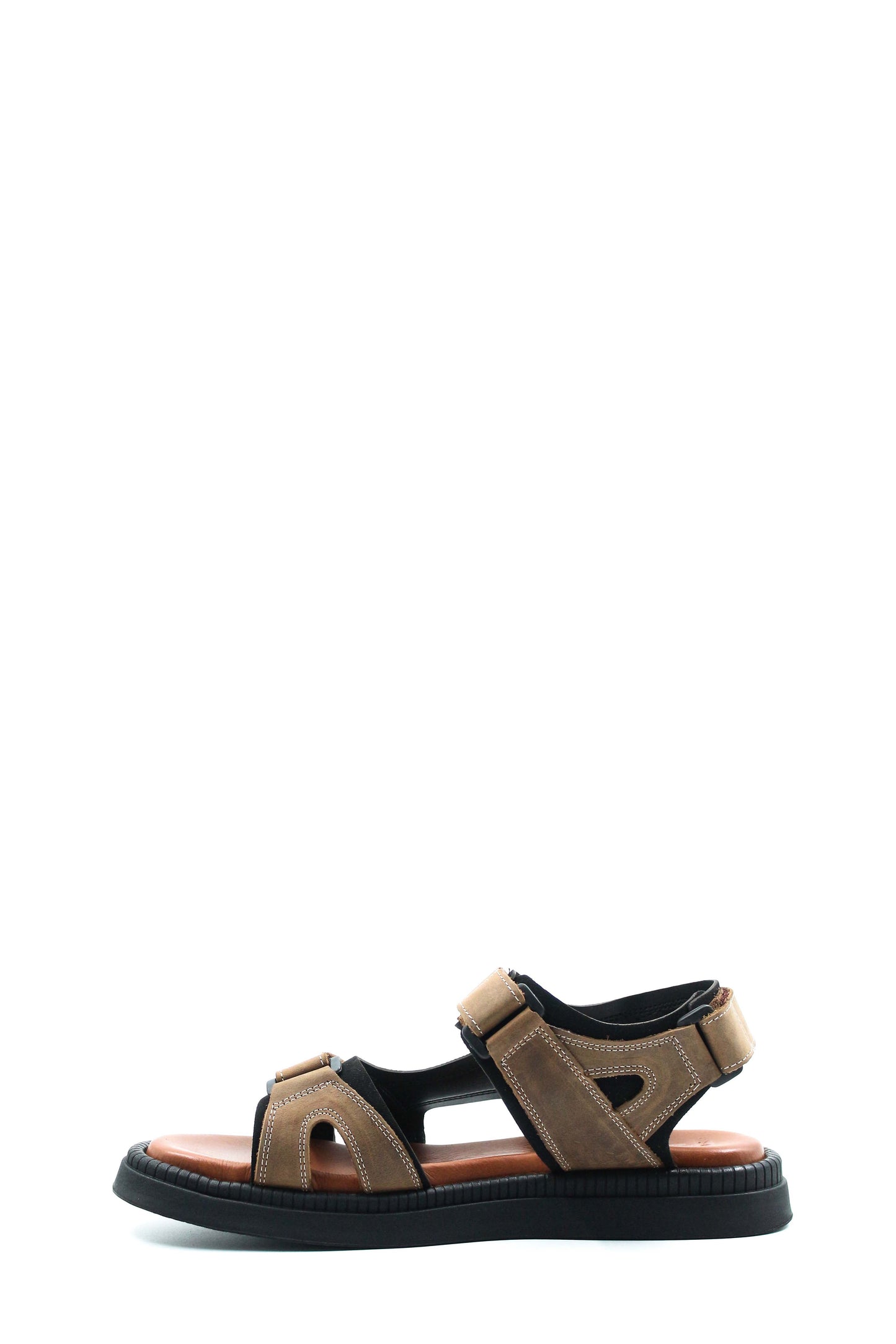 Men's Beige Leather Sandals with Adjustable Straps and Cushioned Footbed
