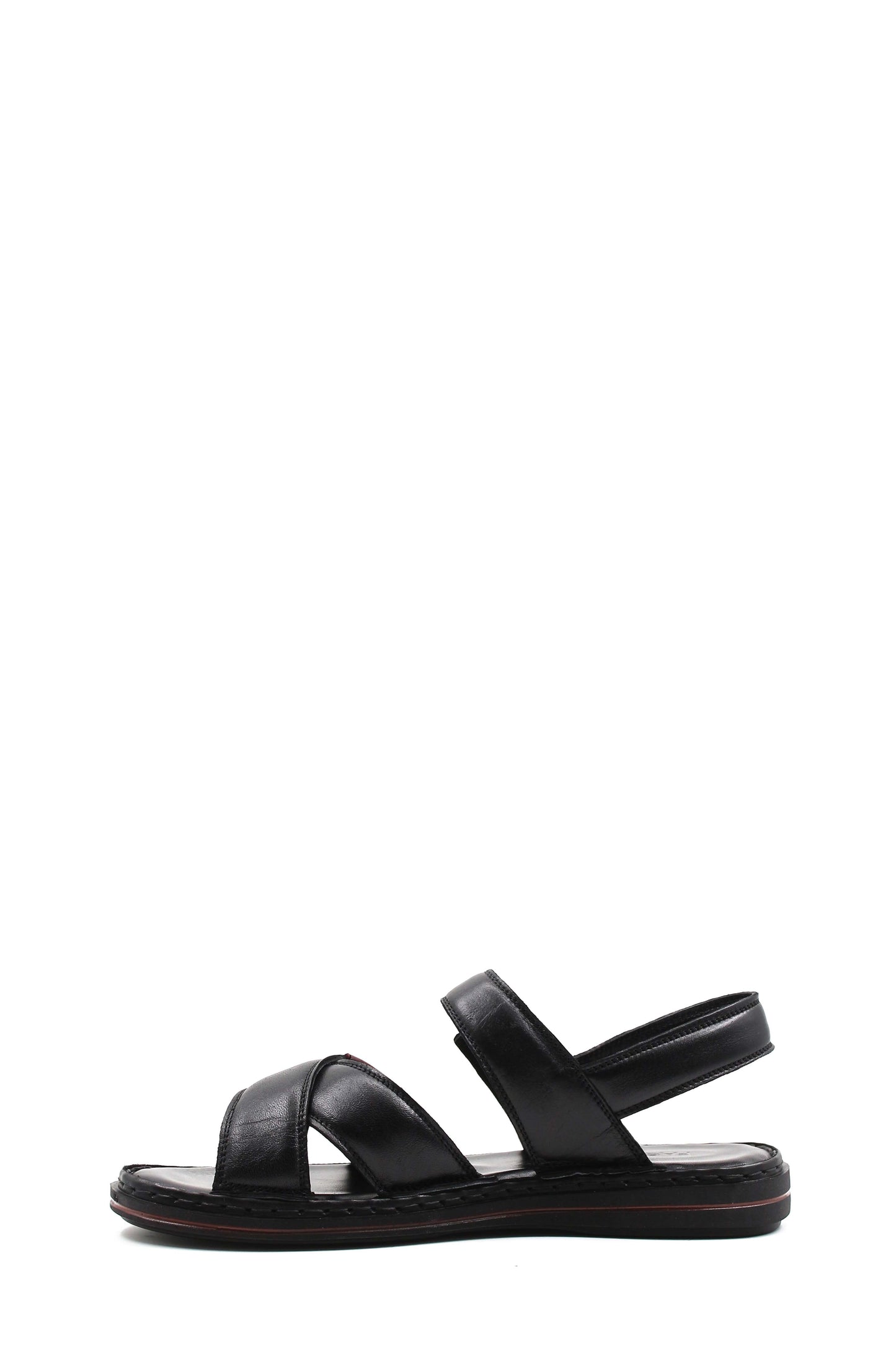 Men's Black Leather Sandals with Adjustable Straps and Contrast Detail