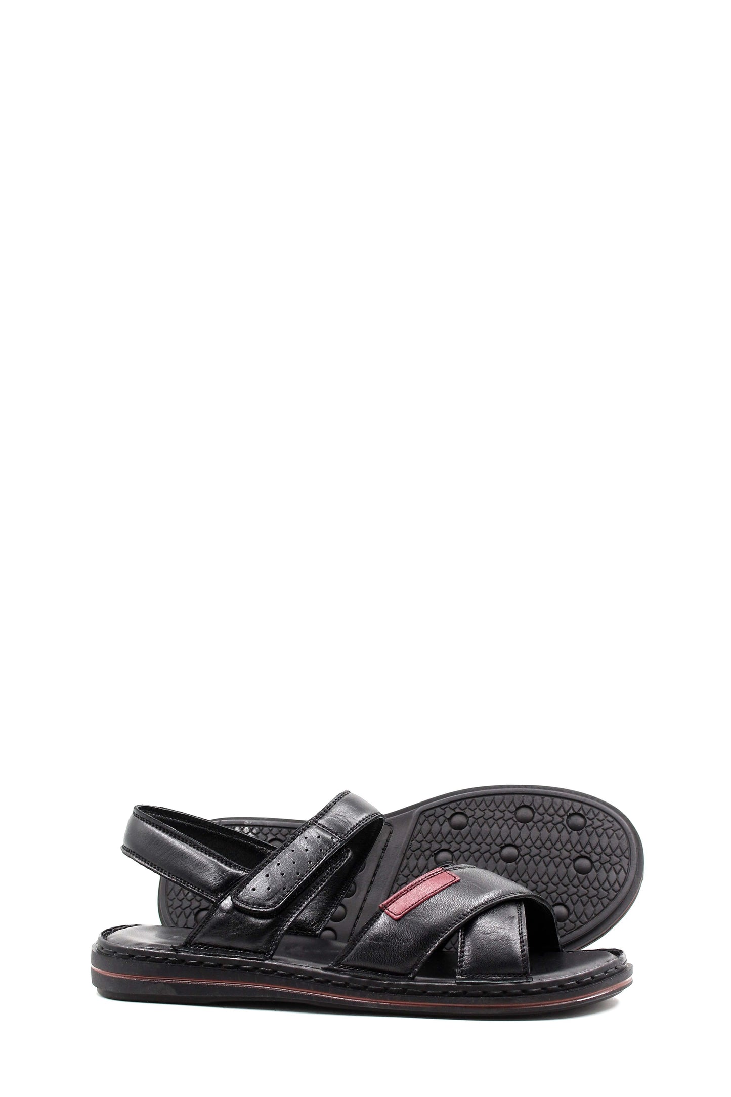Men's Black Leather Sandals with Adjustable Straps and Contrast Detail
