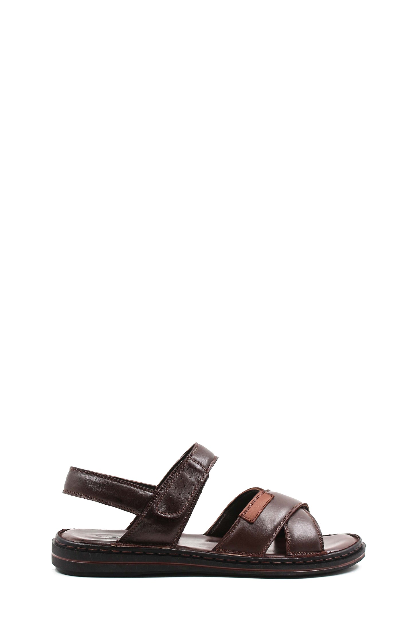 Men's Brown Leather Sandals with Cross Straps and Cushioned Footbed