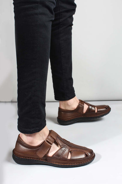 Men's Brown Leather Fisherman Sandals-Wessi