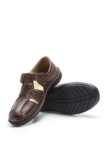 Men's Brown Leather Fisherman Sandals-Wessi