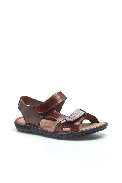 Men's Brown Leather Sandals with Adjustable Straps