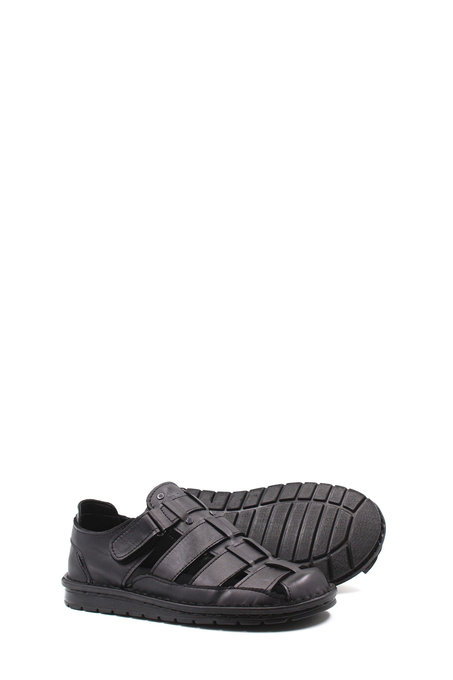 Men's Black Leather Fisherman Sandals with Adjustable Straps