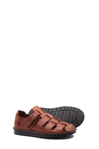 Men's Brown Leather Fisherman Sandals with Adjustable Strap