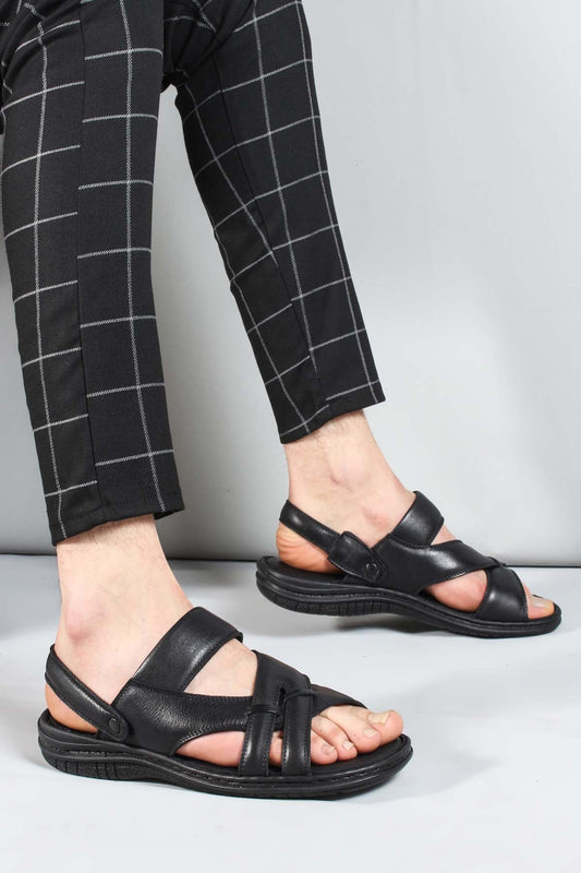 Men's Black Leather Sandals