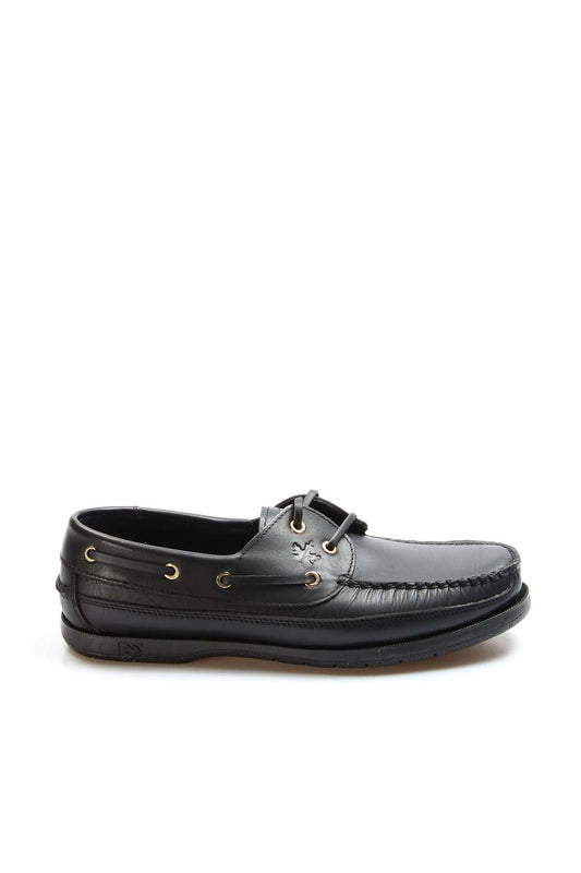 Men's Black Leather Shoes with Gold Eyelets