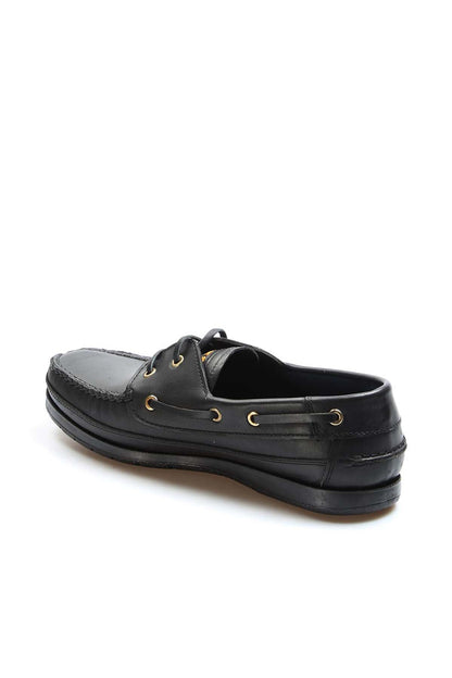 Men's Black Leather Shoes with Gold Eyelets