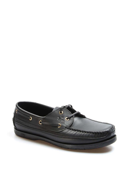 Men's Black Leather Shoes with Gold Eyelets